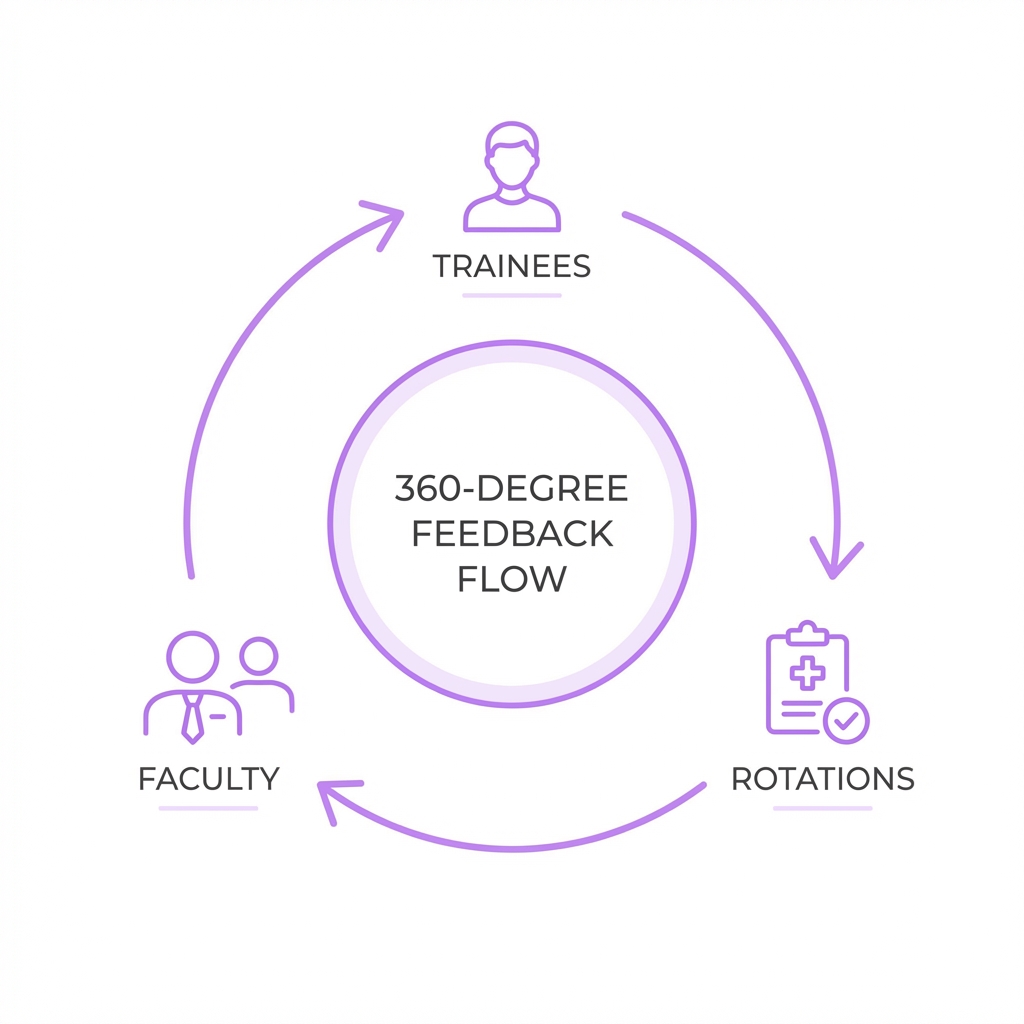 360-Degree Feedback Flow showing trainees, faculty, and rotations